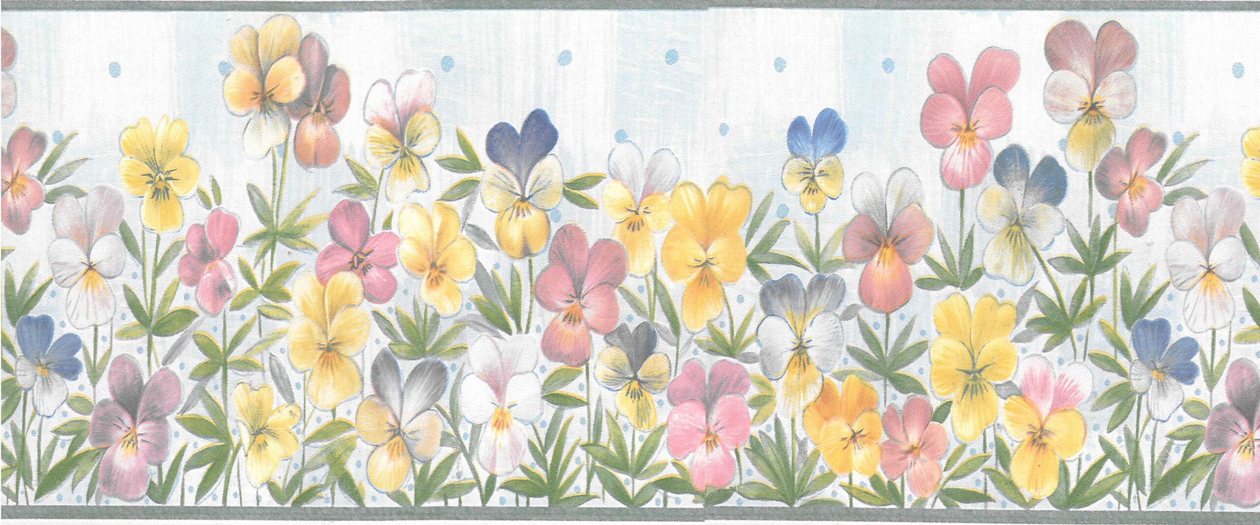 Prepasted Wallpaper Border Floral Green Yellow Pink Blue Garden Flowers Wall Border Retro