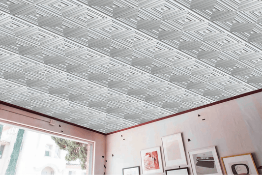 decorative ceiling tiles in a pink room