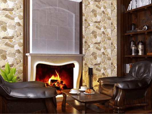 dundee deco brown beige faux Stone pvc wall panel used in living room