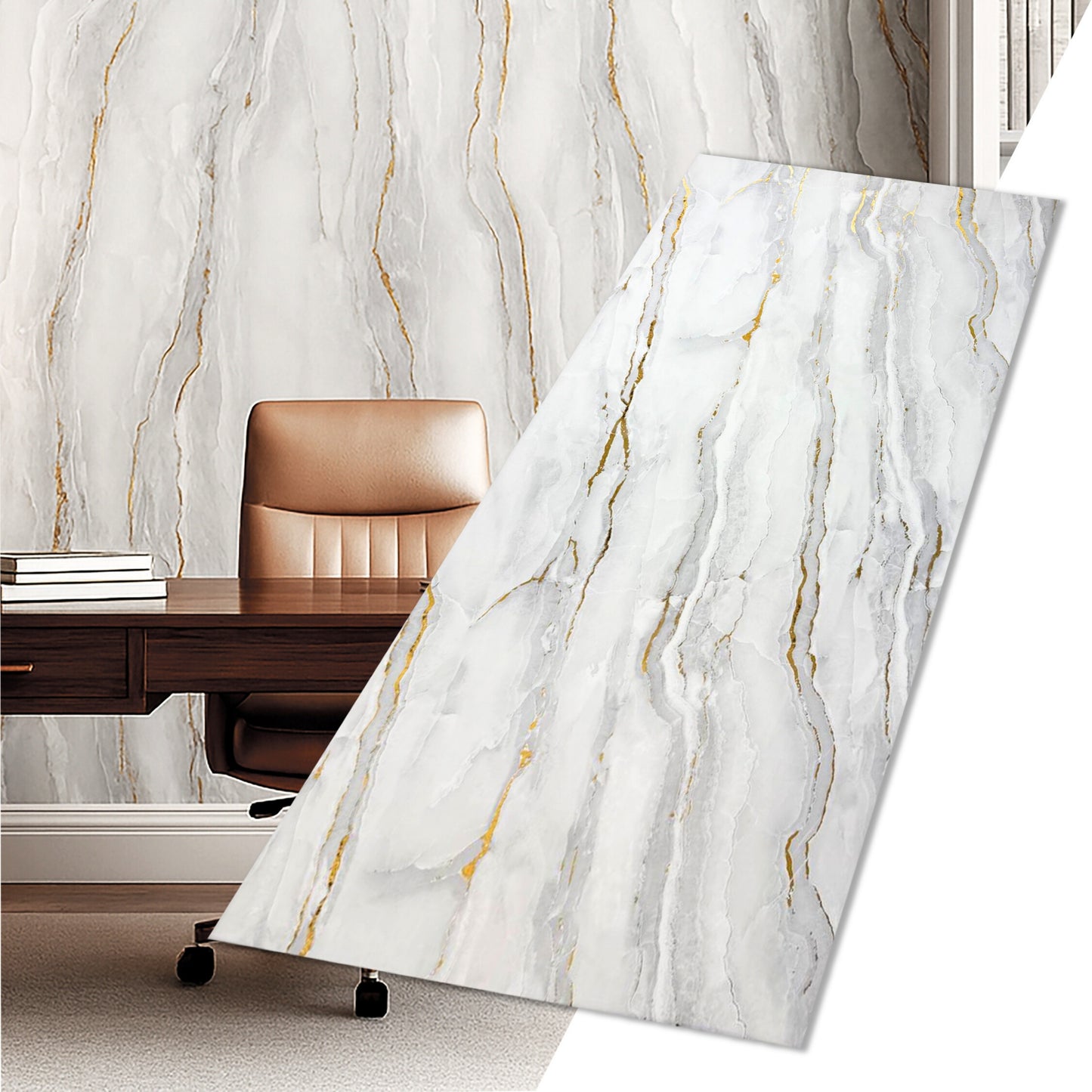 UV Marble Full Size Wall Panels 4ft x 9ft, High Gloss Panels - Backsplash, Bathroom, Accent Walls - Grey, Gold Veins