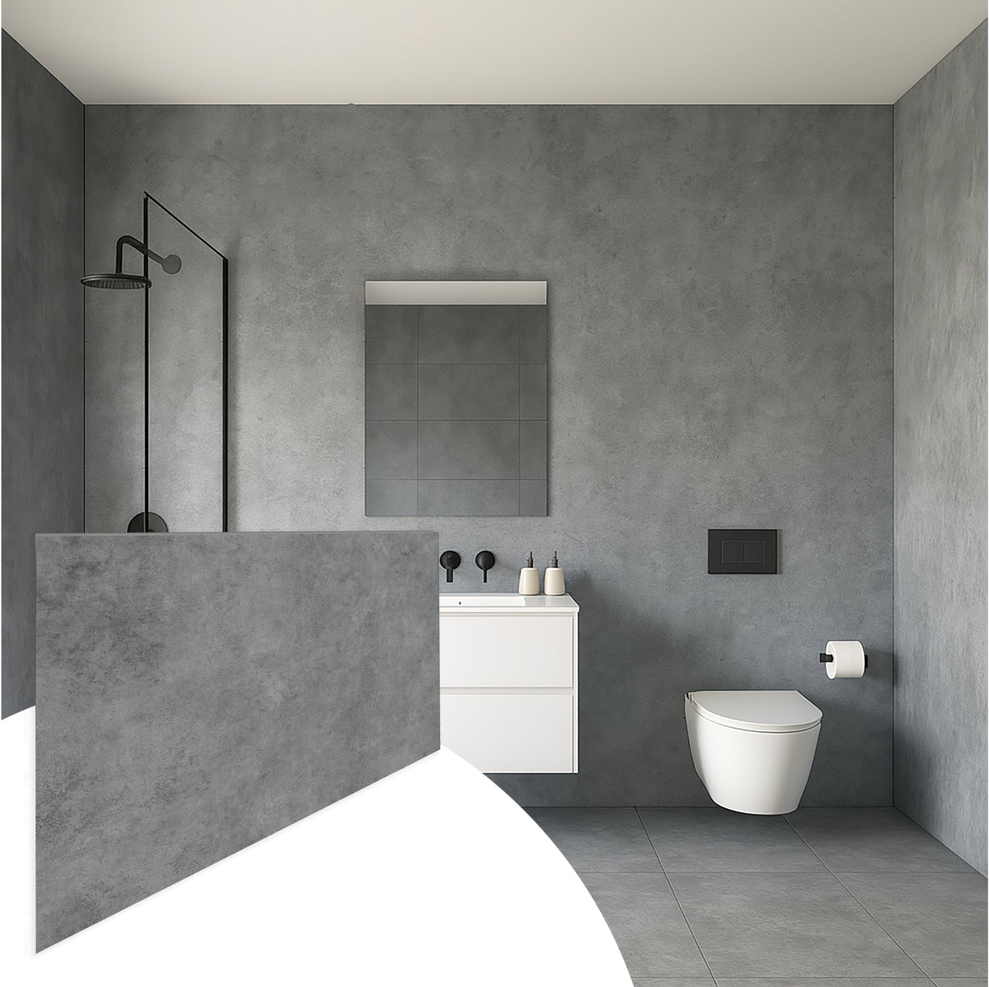 Faux Concrete Panels - 2 ft X 4 ft - Matte, Waterproof DIY Decorative Panels for Walls and Floors - Grey