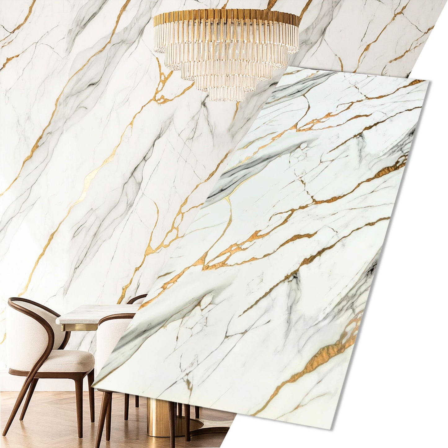 UV Marble Full Size Wall Panels 4ft x 9ft, High Gloss Panels - Backsplash, Bathroom, Accent Walls - White, Grey, Gold Veins