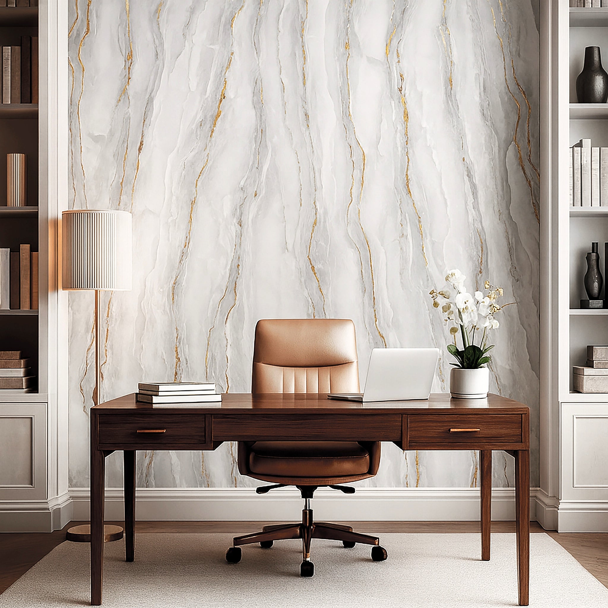 UV Marble Full Size Wall Panels 4ft x 9ft, High Gloss Panels - Backsplash, Bathroom, Accent Walls - Grey, Gold Veins