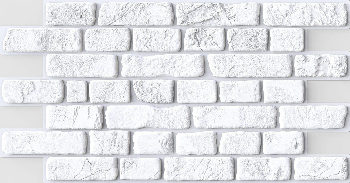 White Faux Bricks PVC 3D Wall Panel, 3.1 ft X 1.6 ft (95cm X 50cm), Interior Design Wall Paneling Decor, Total Coverage 5.1 sq. ft. (0.5 sq. m) each
