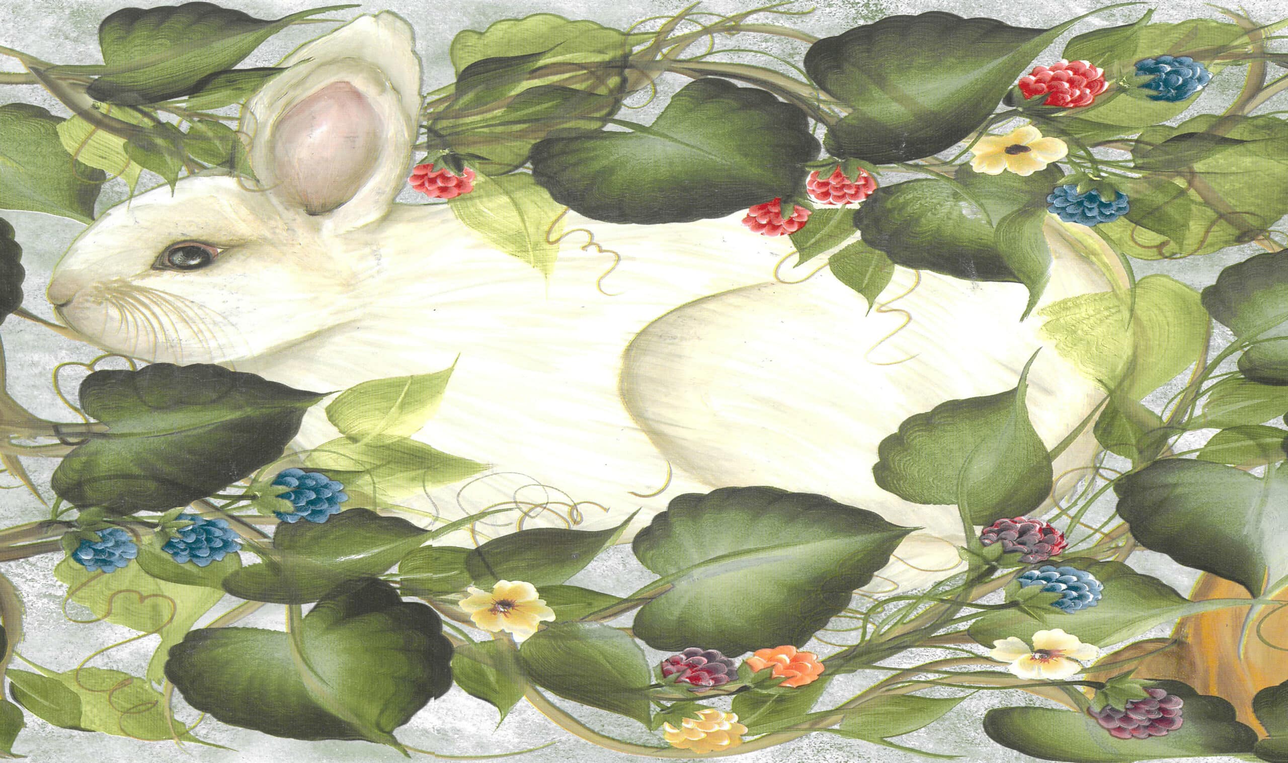 Prepasted Wallpaper Border - Nature White, Brown Bunnies, Rabbits Wall