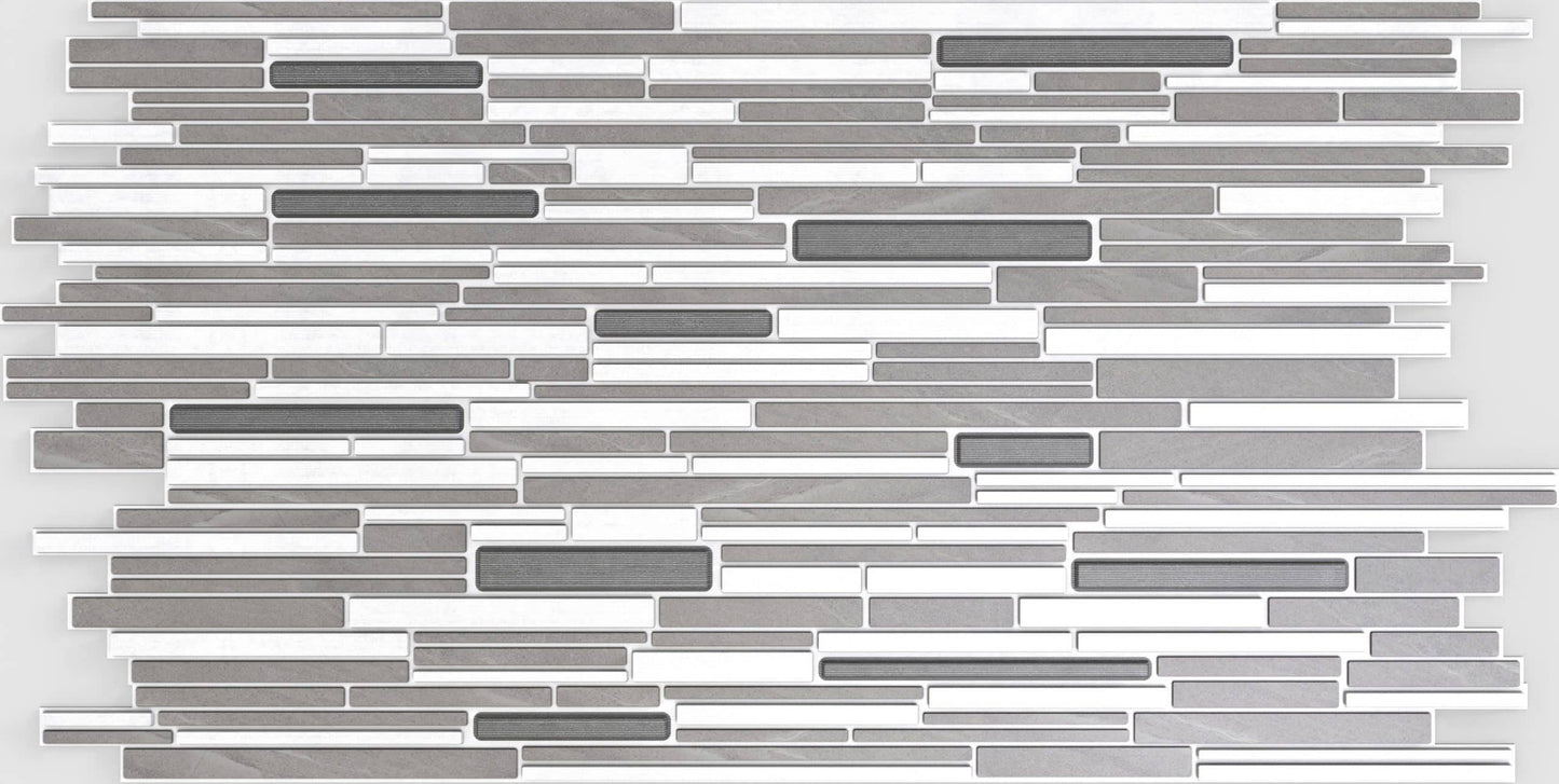 White Grey Faux Mosaic PVC 3D Wall Panel, 3.1 ft X 1.6 ft (95cm X 48cm), Interior Design Wall Paneling Decor, Total Coverage 4.9 sq. ft. (0.5 sq. m) - Single