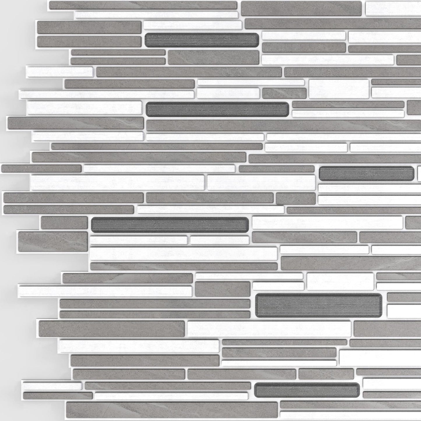 White Grey Faux Mosaic PVC 3D Wall Panel, 3.1 ft X 1.6 ft (95cm X 48cm), Interior Design Wall Paneling Decor, Total Coverage 4.9 sq. ft. (0.5 sq. m) - Single