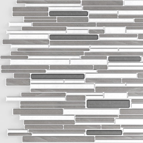 White Grey Faux Mosaic PVC 3D Wall Panel, 3.1 ft X 1.6 ft (95cm X 48cm), Interior Design Wall Paneling Decor, Total Coverage 4.9 sq. ft. (0.5 sq. m) - Single