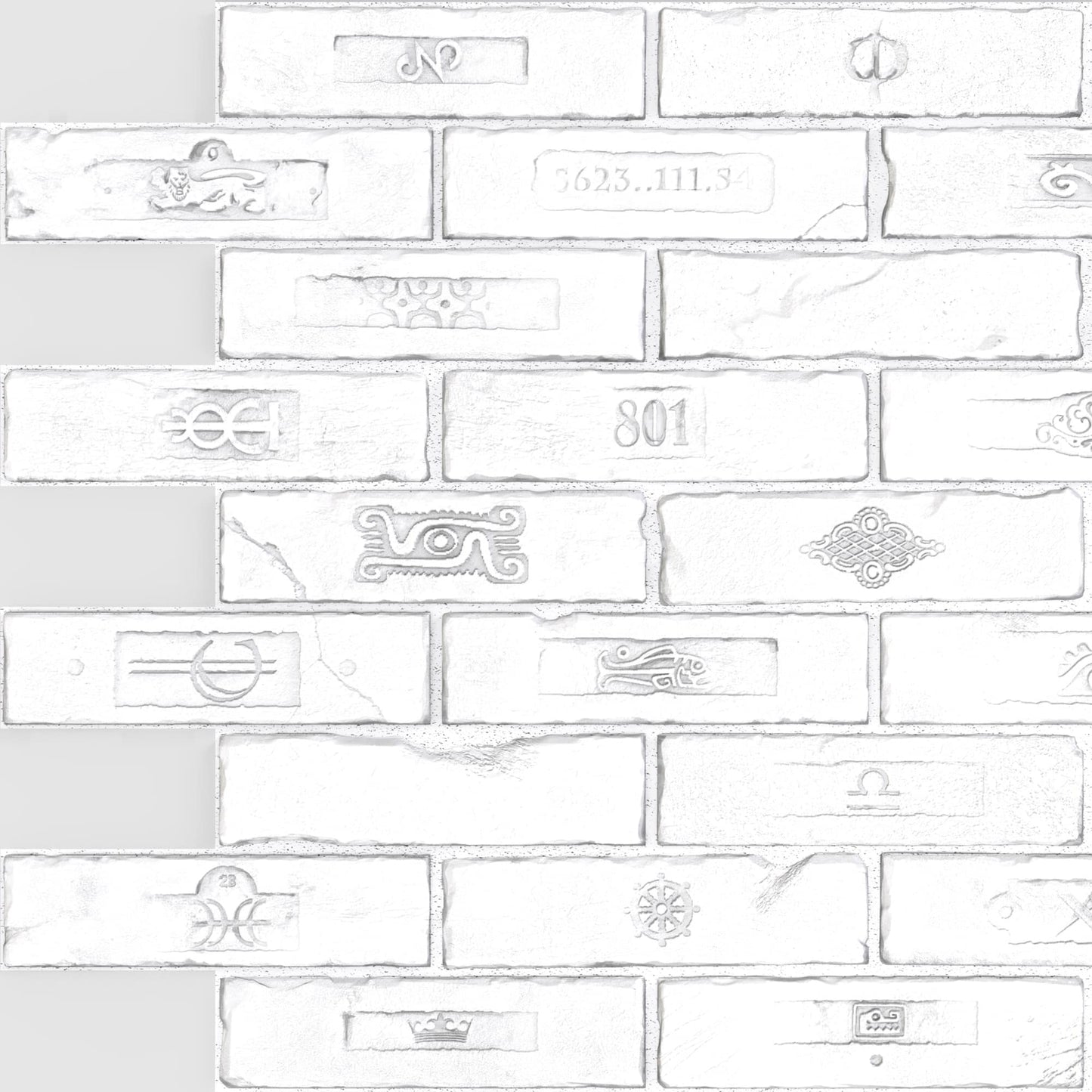 White Faux Bricks PVC 3D Wall Panel, 2.9 ft X 2.1 ft (90cm X 64cm), Interior Design Wall Paneling Decor, Total Coverage 6.2 sq. ft. (0.6 sq. m) - Single