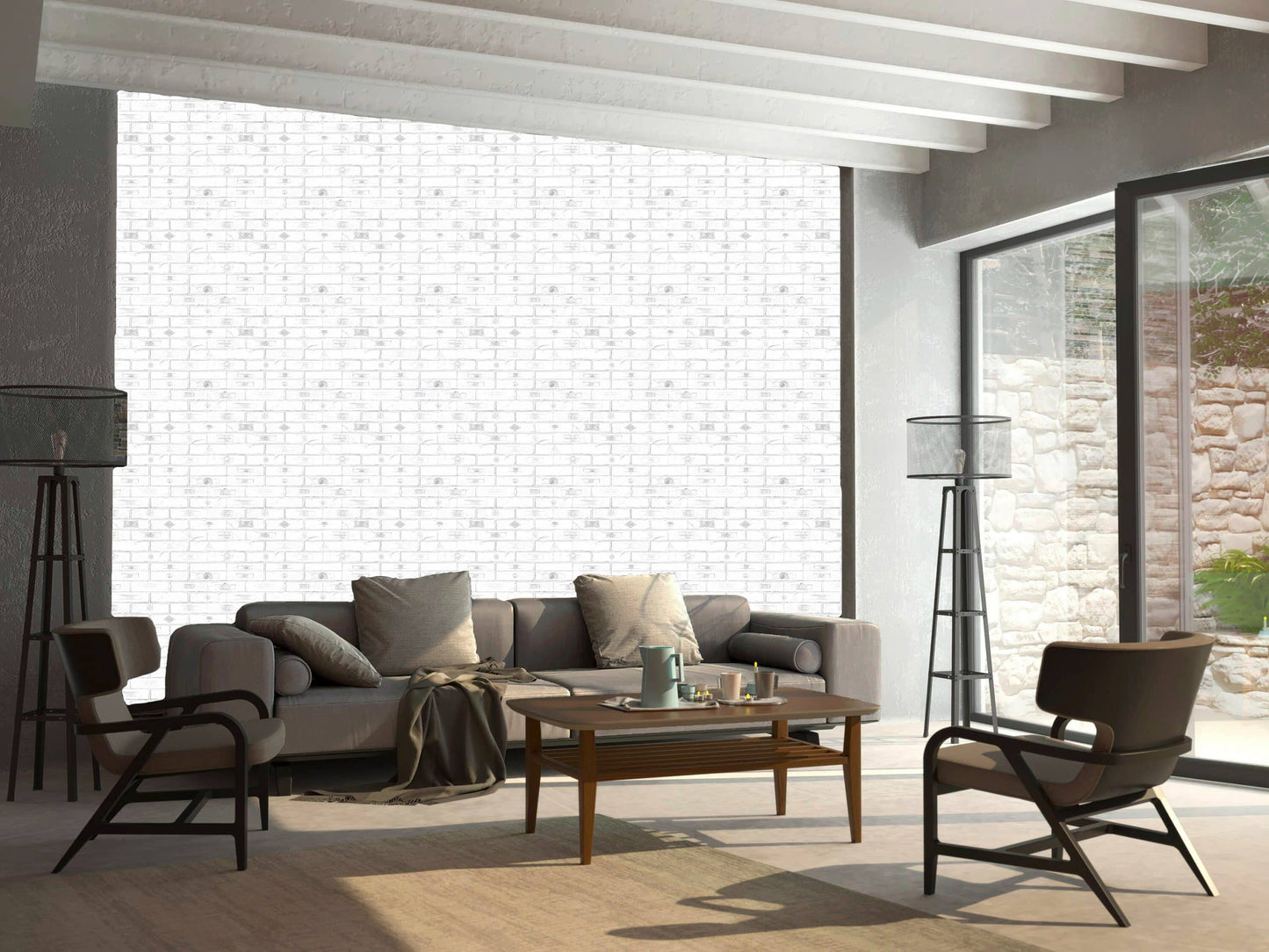 White Faux Bricks PVC 3D Wall Panel, 2.9 ft X 2.1 ft (90cm X 64cm), Interior Design Wall Paneling Decor, Total Coverage 6.2 sq. ft. (0.6 sq. m) - Single