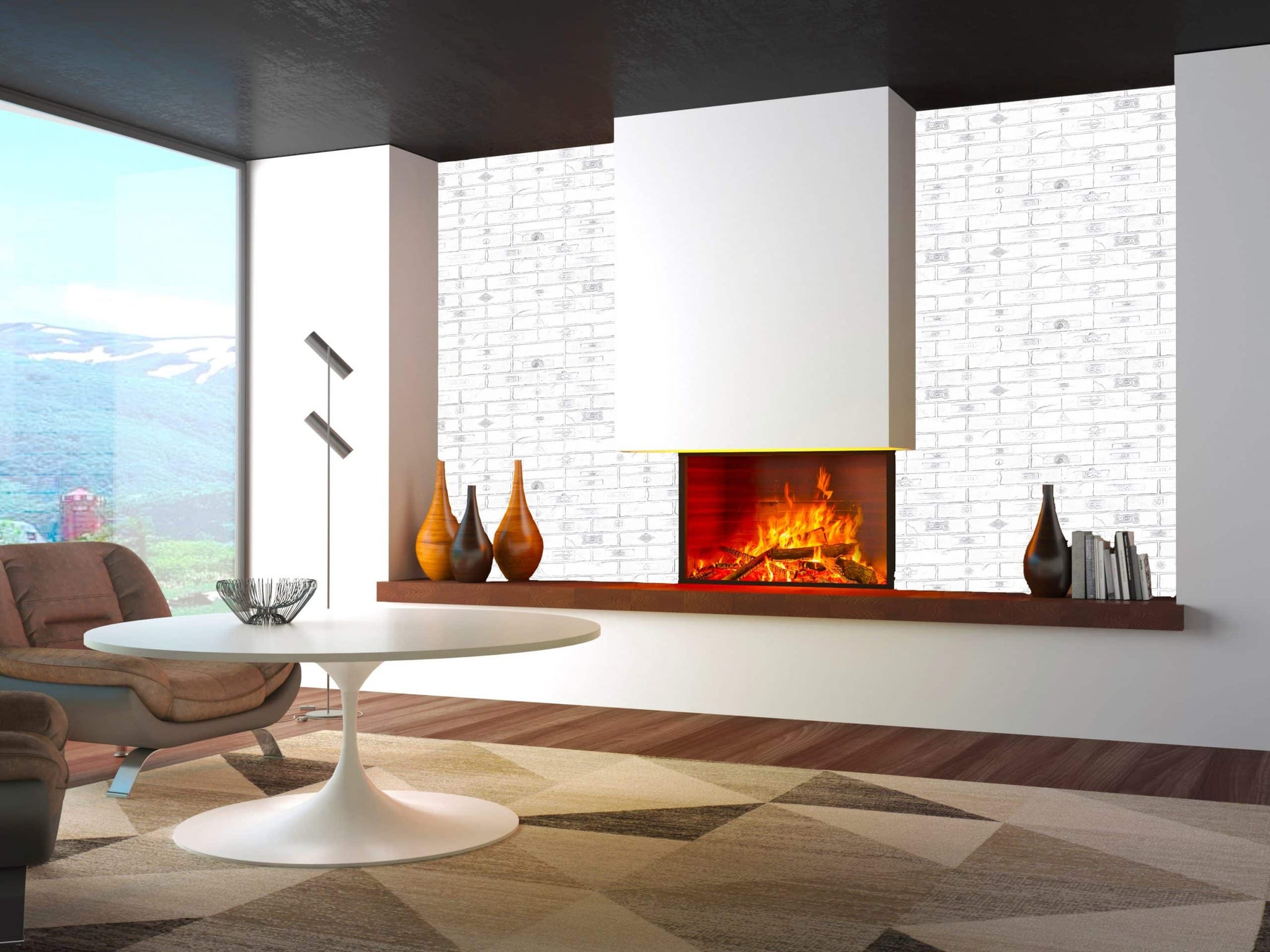 White Faux Bricks PVC 3D Wall Panel, 2.9 ft X 2.1 ft (90cm X 64cm), Interior Design Wall Paneling Decor, Total Coverage 6.2 sq. ft. (0.6 sq. m) - Single