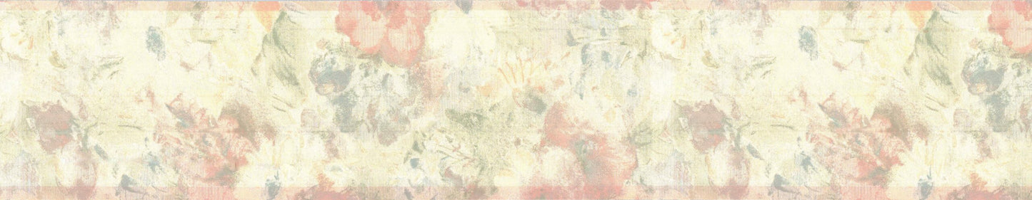 Prepasted Wallpaper Border - Abstract Beige, Green, Silver Flowers in Brush Strokes Wall Border Retro Design, 15 ft x 5.5 in (4.57m x 13.97cm)