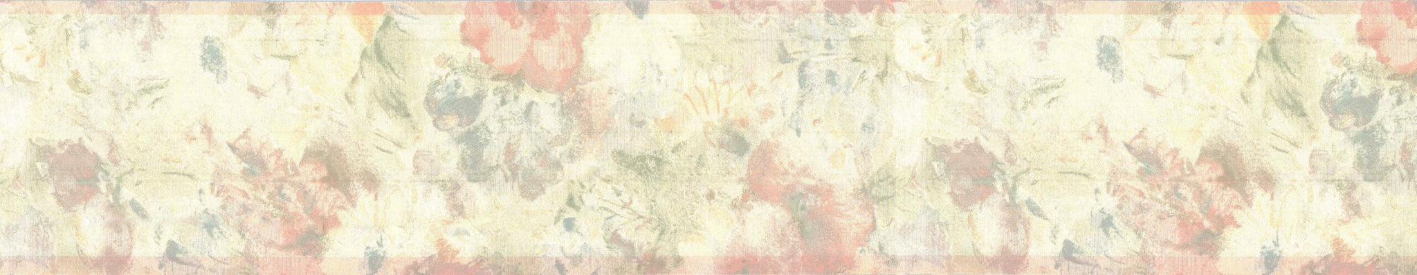 Prepasted Wallpaper Border - Abstract Beige, Green, Silver Flowers in Brush Strokes Wall Border Retro Design, 15 ft x 5.5 in (4.57m x 13.97cm)