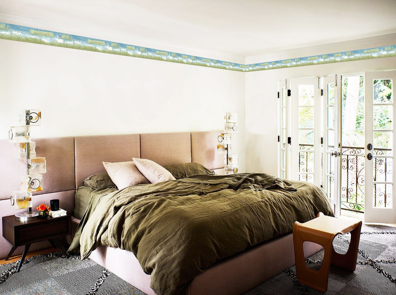 Prepasted Wallpaper Border - Nature White, Green, Blue Swans, Lake Wall Border Retro Design, 15 ft x 7 in (4.57m x 17.78cm)