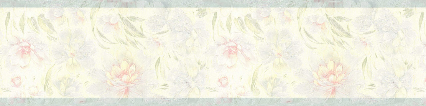 Prepasted Wallpaper Border - Floral Pink, Blue, Beige Pastel Flowers Wall Border Retro Design, 15 ft x 5.25 in (4.57m x 13.34cm)