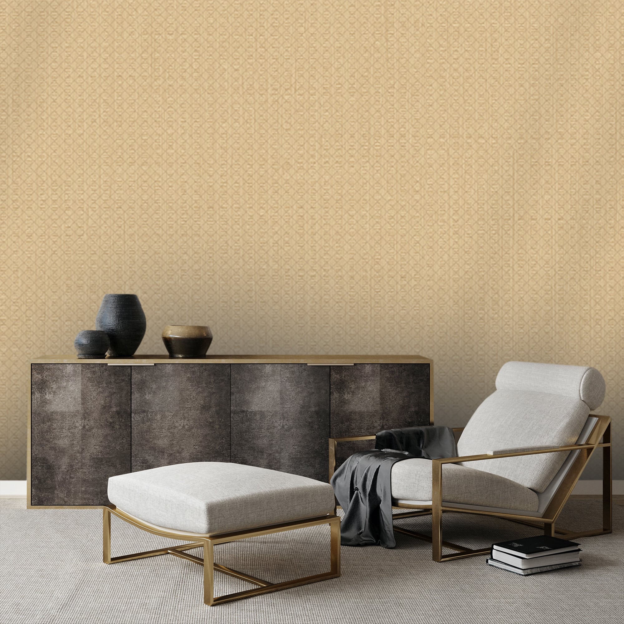 Textured Wallpaper Rhombus|Geometric|Distressed|Fabric in Sepia