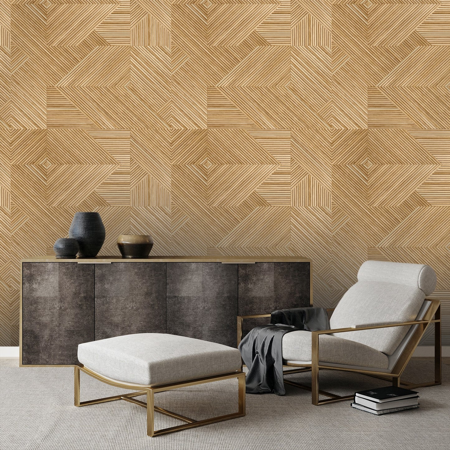 Textured Wallpaper Wood|Geometric in Brown|Yellow