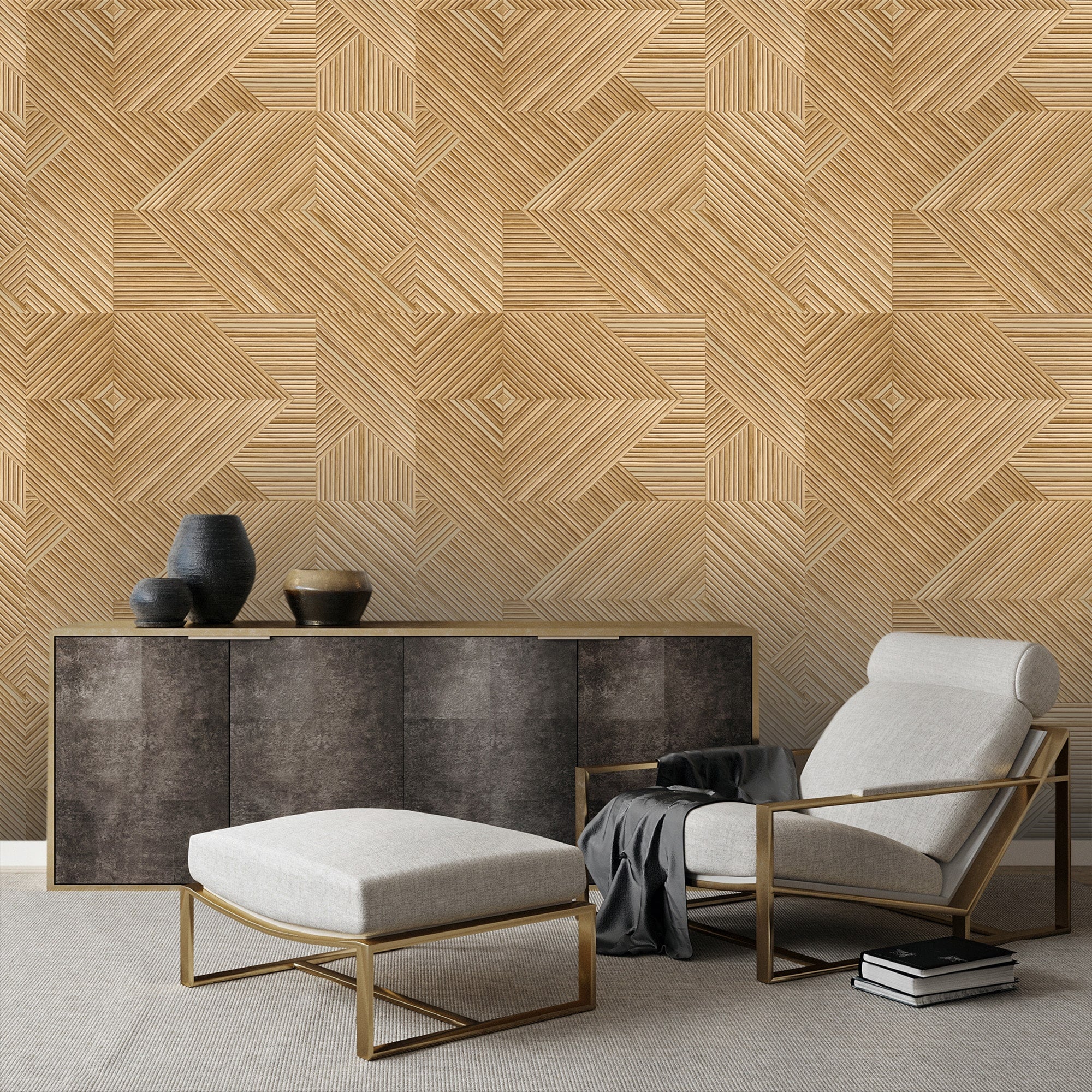 Textured Wallpaper Wood|Geometric in Brown|Yellow