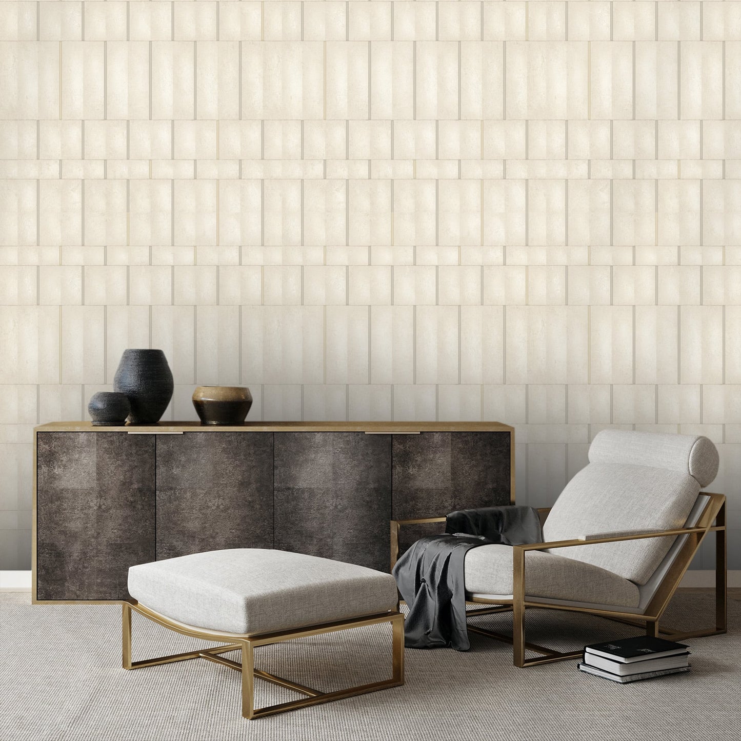 Textured Wallpaper Geometric in Ivory