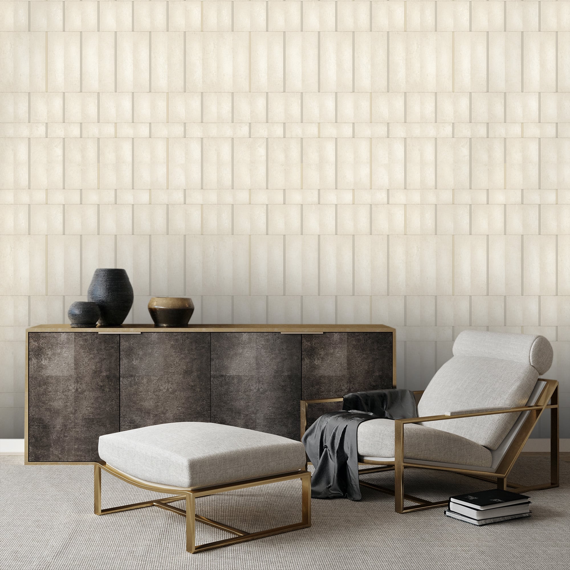 Textured Wallpaper Geometric in Ivory