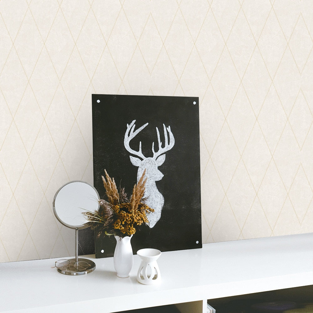 Textured Wallpaper Argyle|Rhombus|Geometric in Ivory
