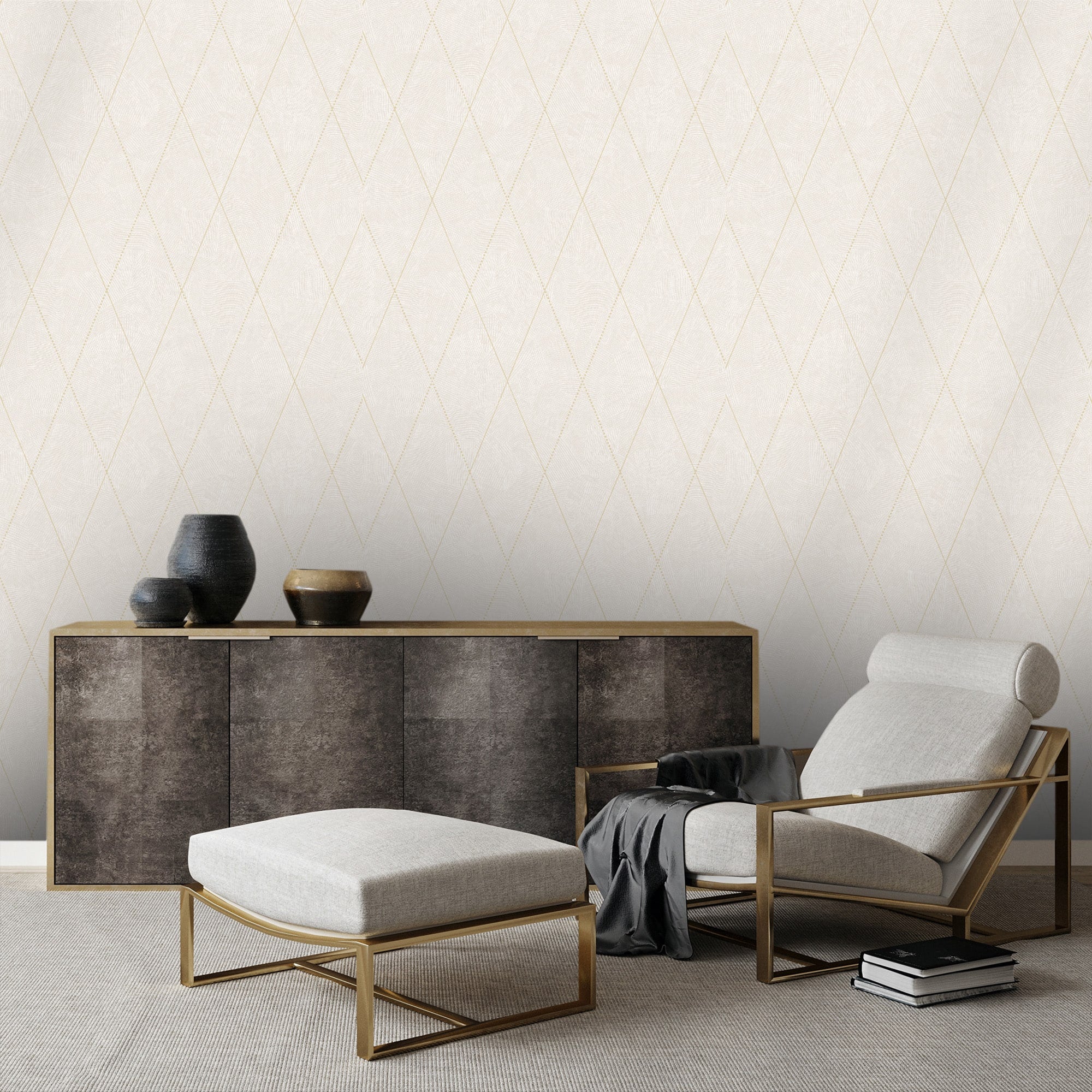 Textured Wallpaper Argyle|Rhombus|Geometric in Ivory