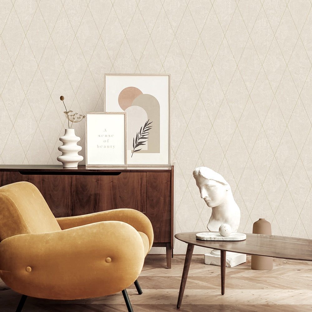 Textured Wallpaper Argyle|Rhombus|Geometric in Beige