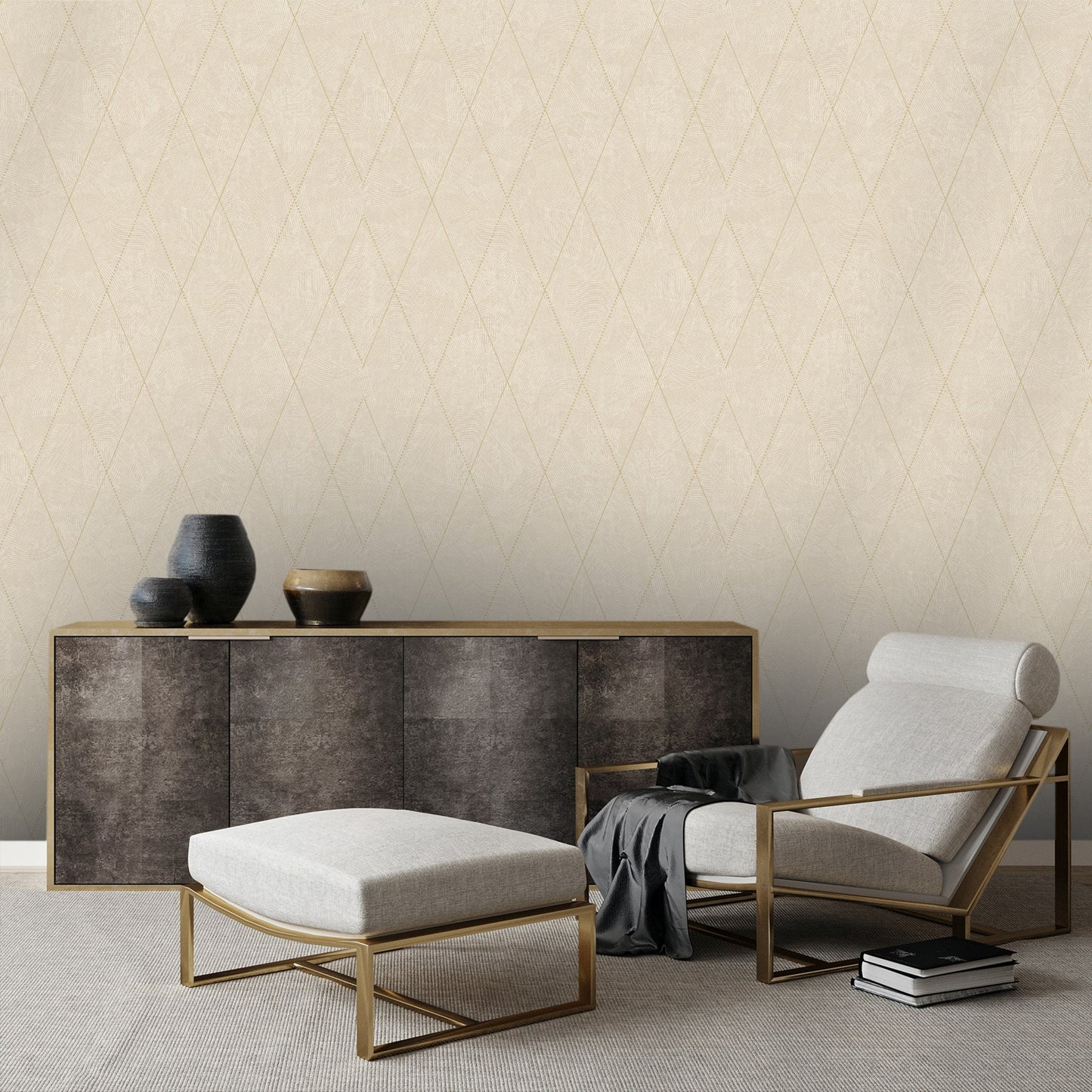 Textured Wallpaper Argyle|Rhombus|Geometric in Beige