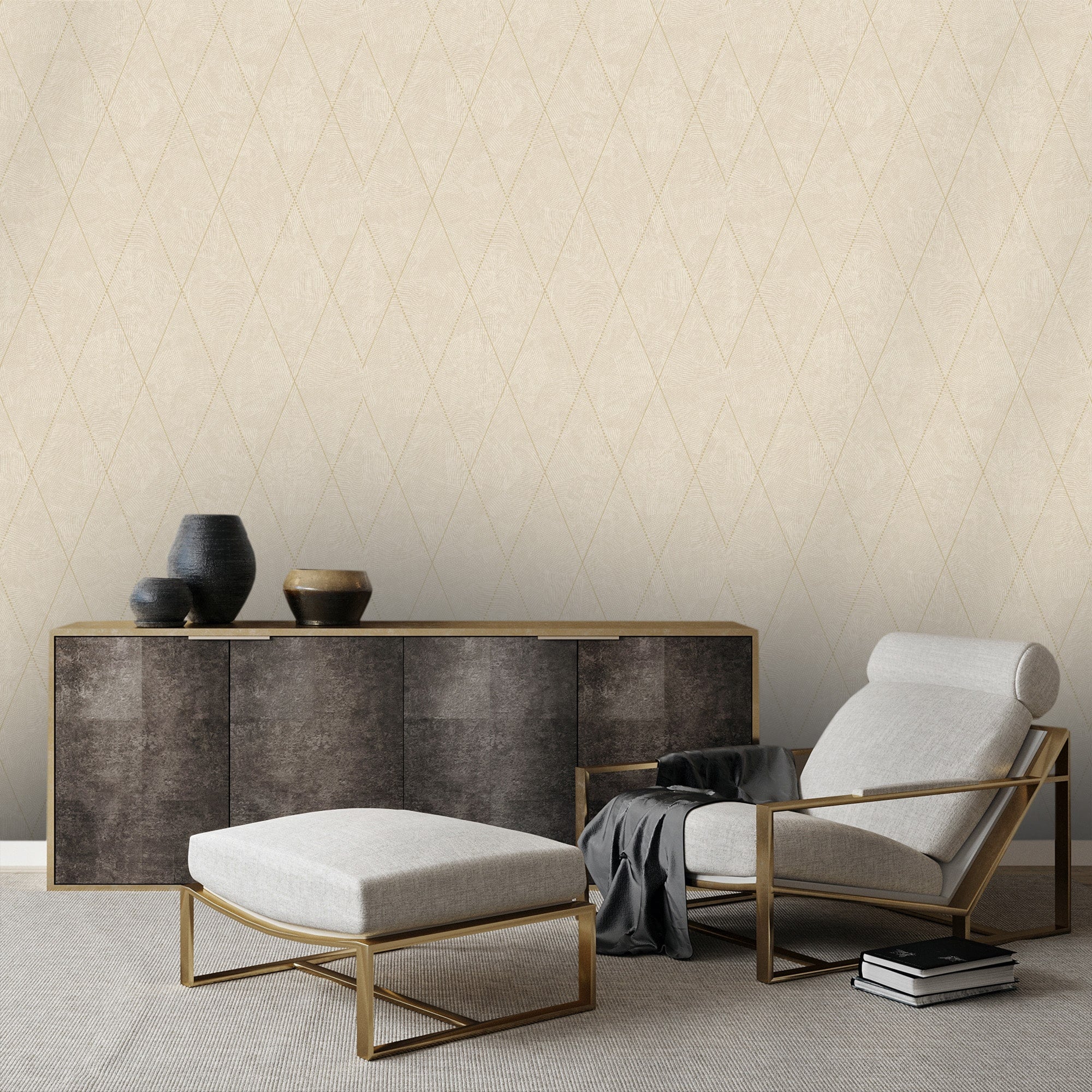 Textured Wallpaper Argyle|Rhombus|Geometric in Beige