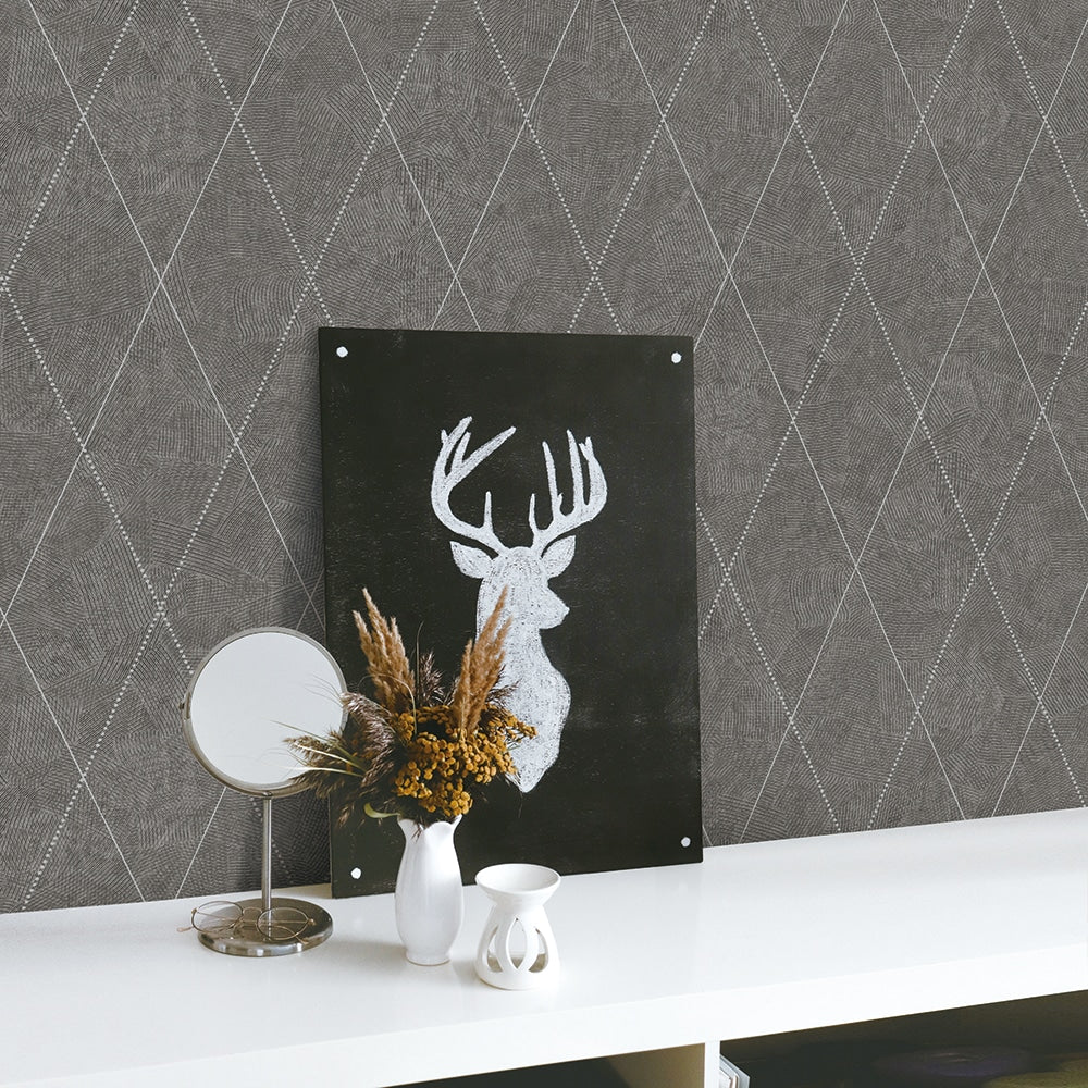 Textured Wallpaper Argyle|Rhombus|Geometric in Grey