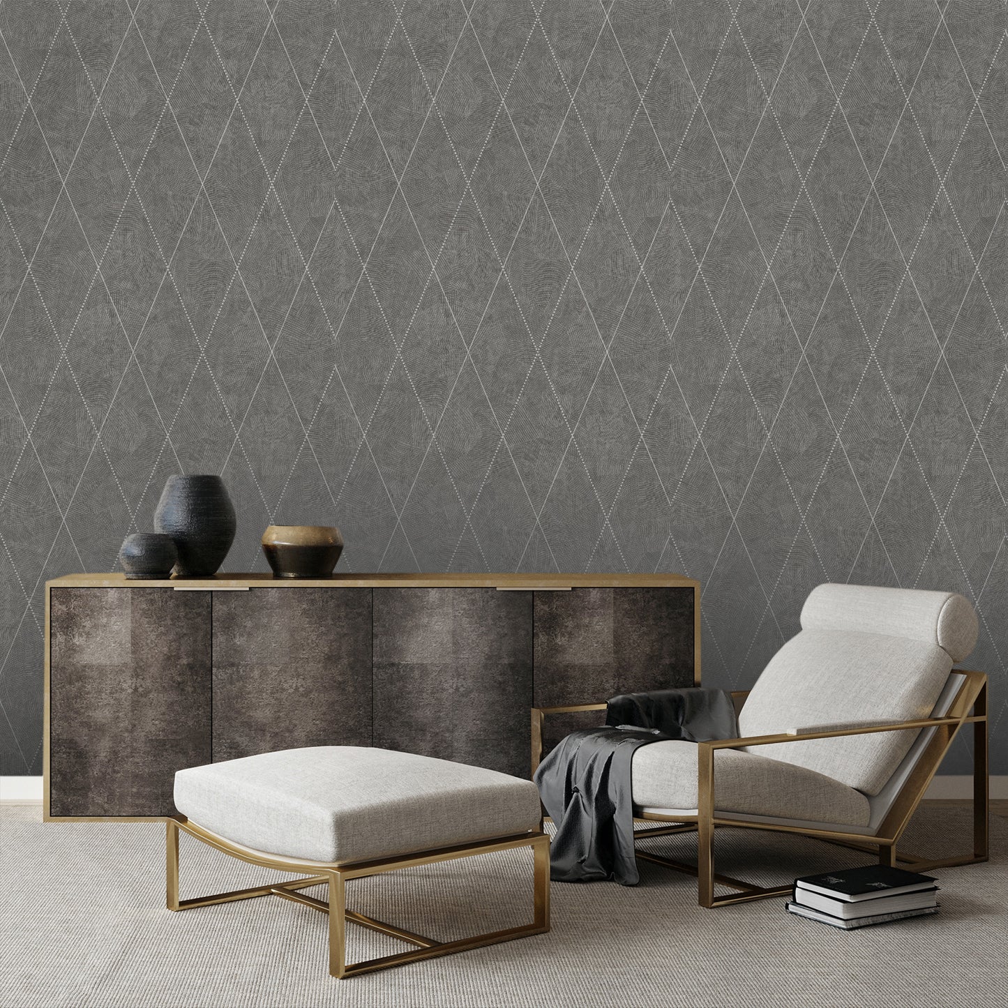 Textured Wallpaper Argyle|Rhombus|Geometric in Grey