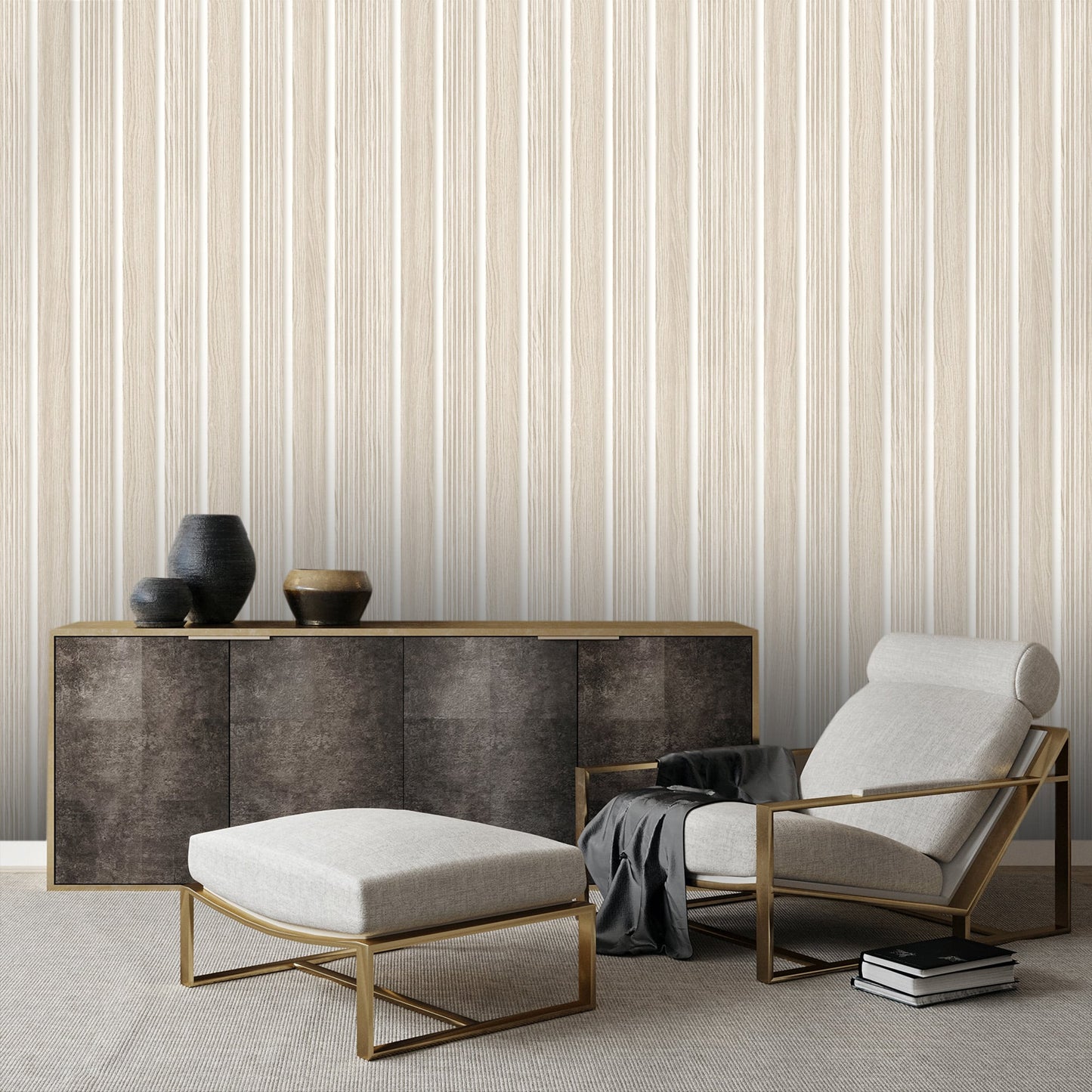 Textured Wallpaper Wood in Beige