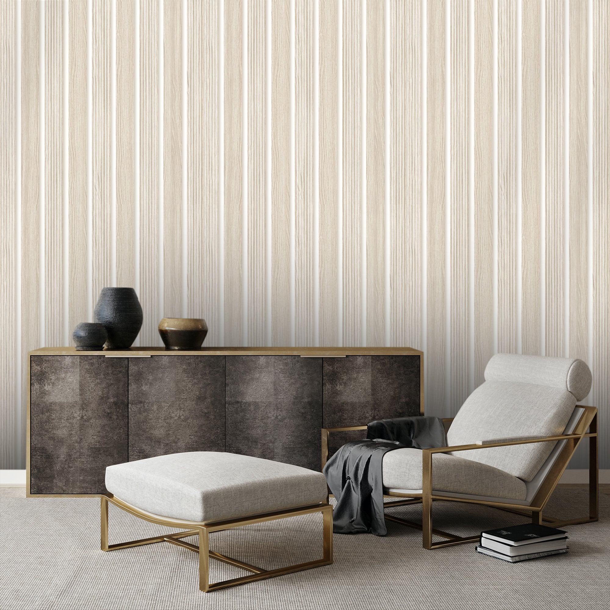 Textured Wallpaper Wood in Beige