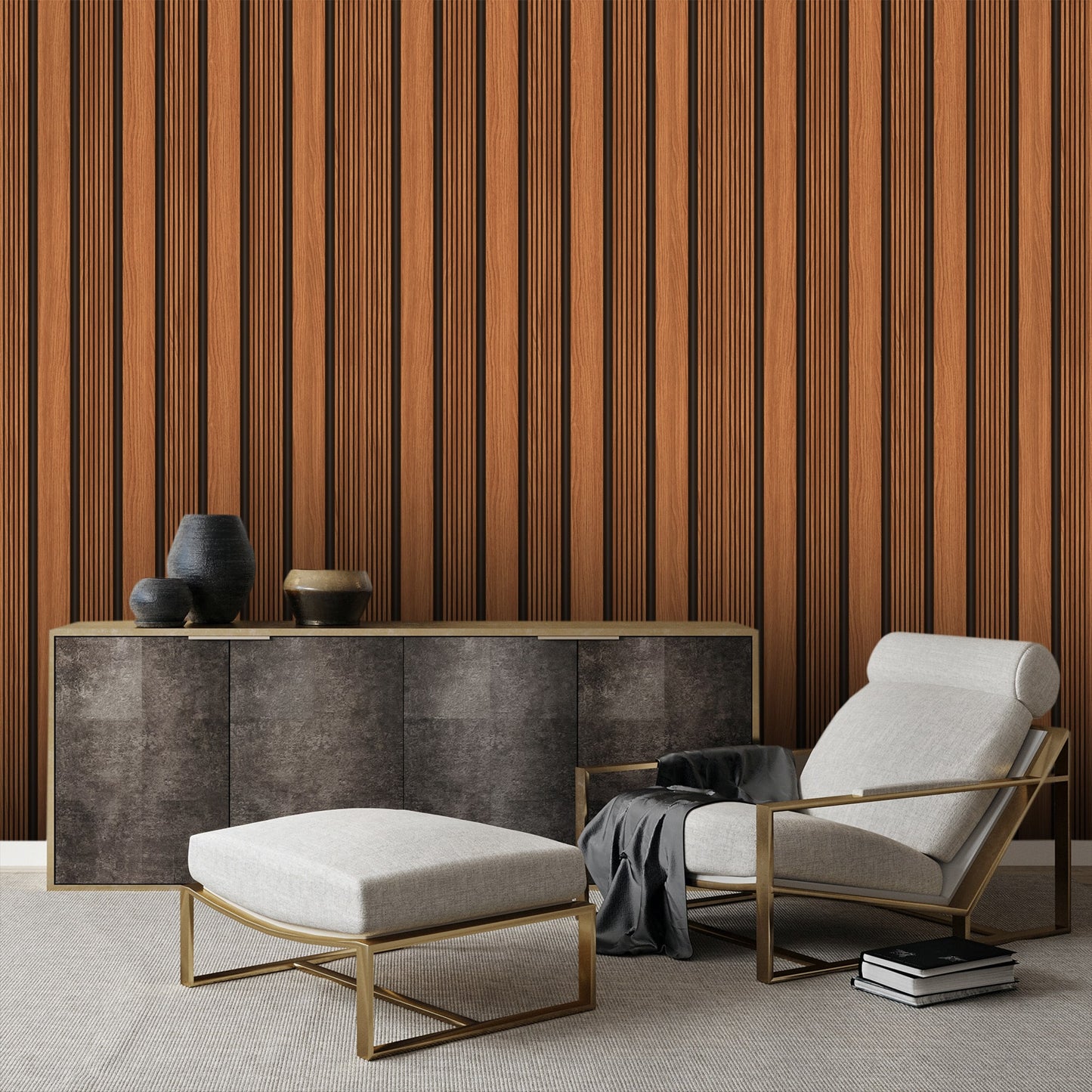 Textured Wallpaper Wood in Orange|Brown