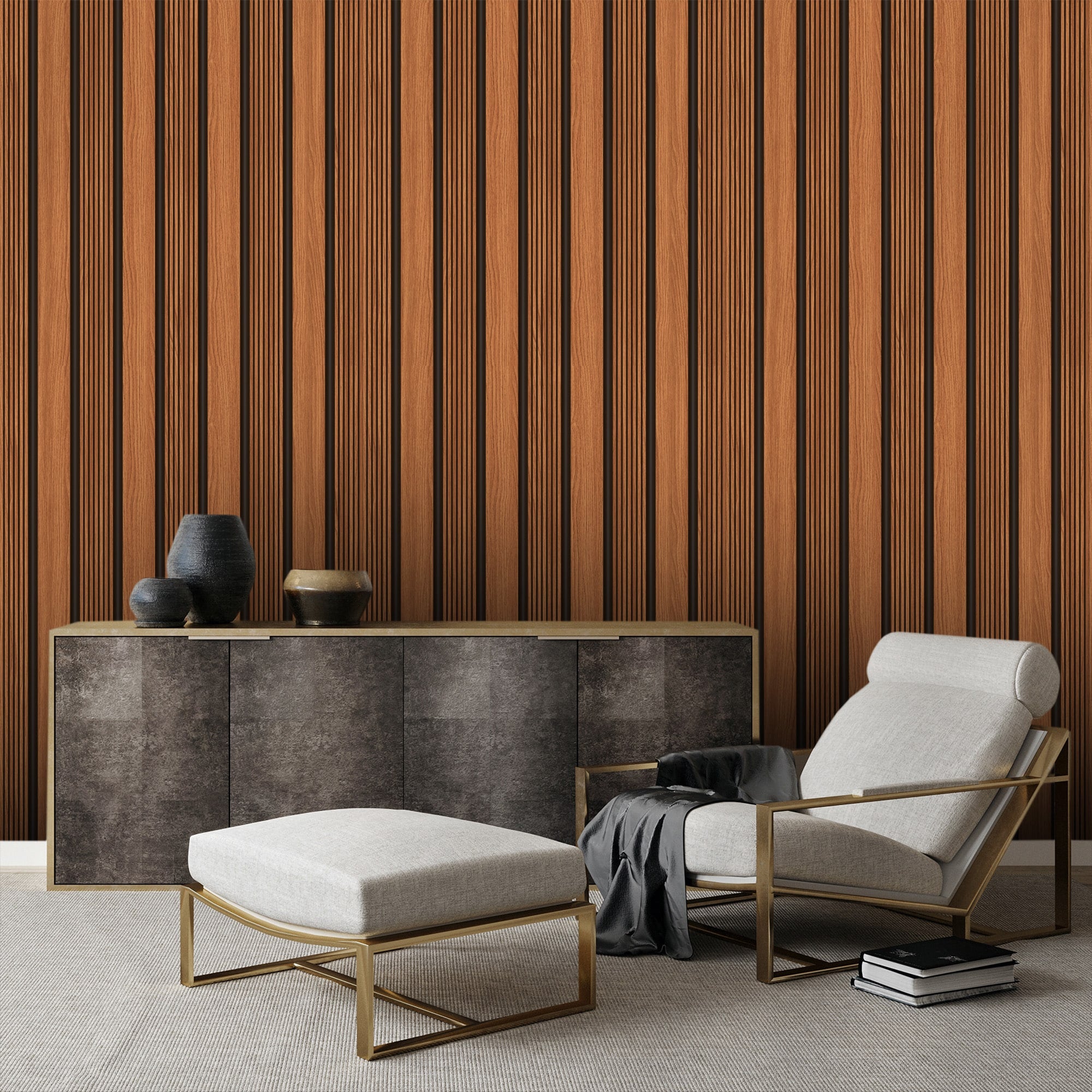 Textured Wallpaper Wood in Orange|Brown