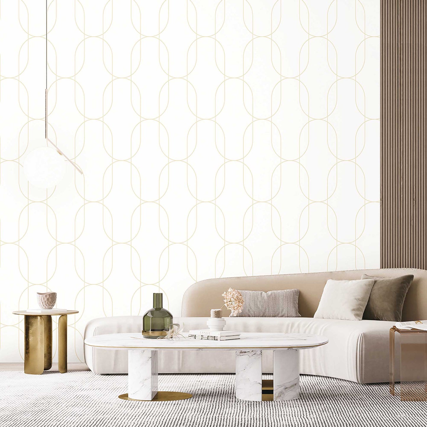 Textured Wallpaper Geometric in White|Gold