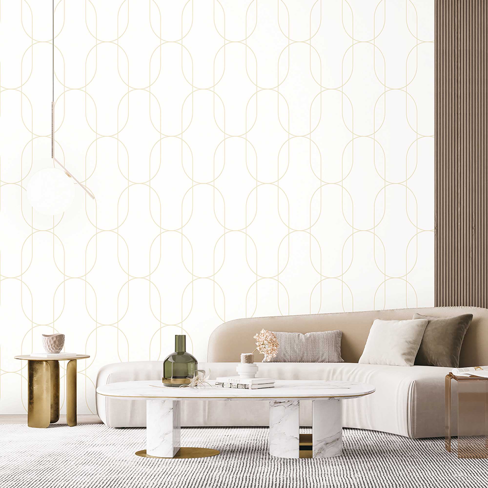 Textured Wallpaper Geometric in White|Gold