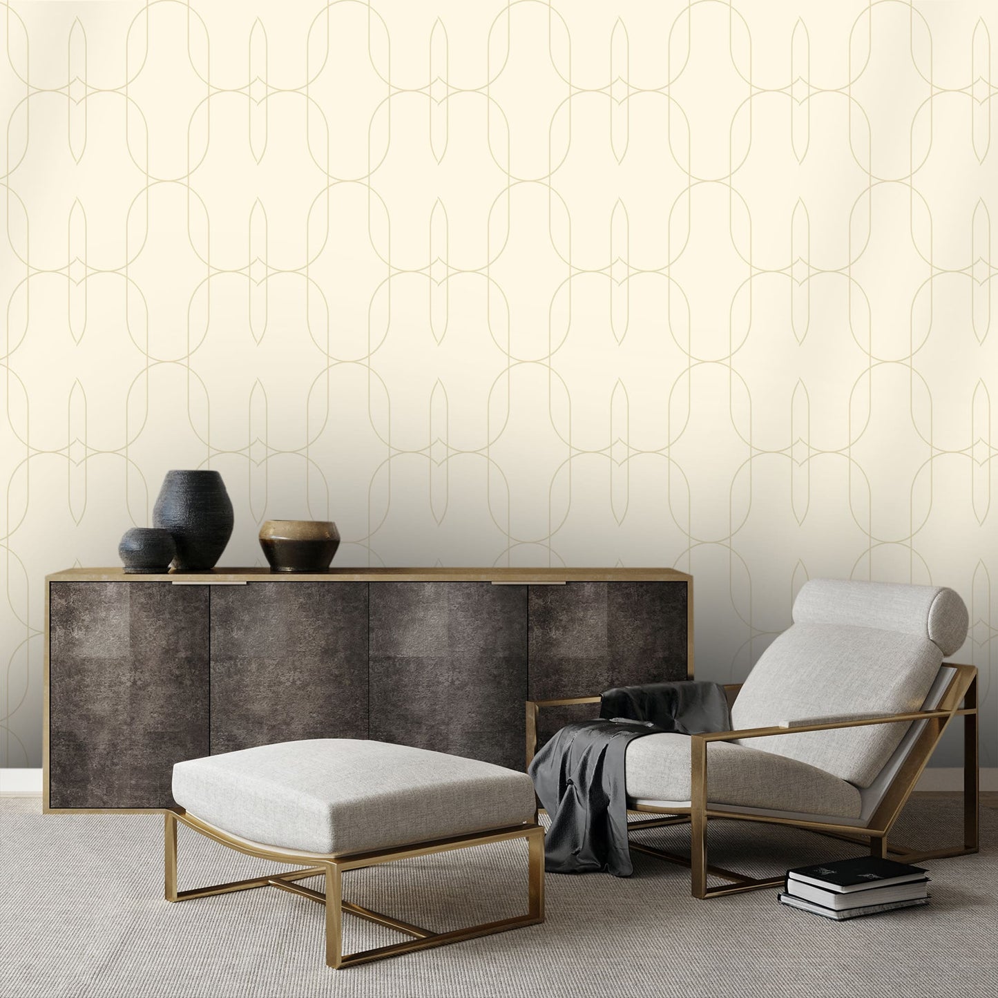 Textured Wallpaper Geometric in Ivory|Gold
