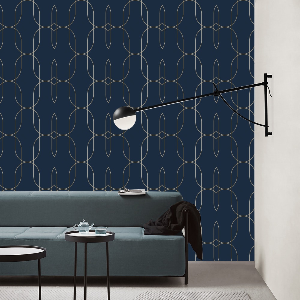 Textured Wallpaper Geometric in Blue|Gold