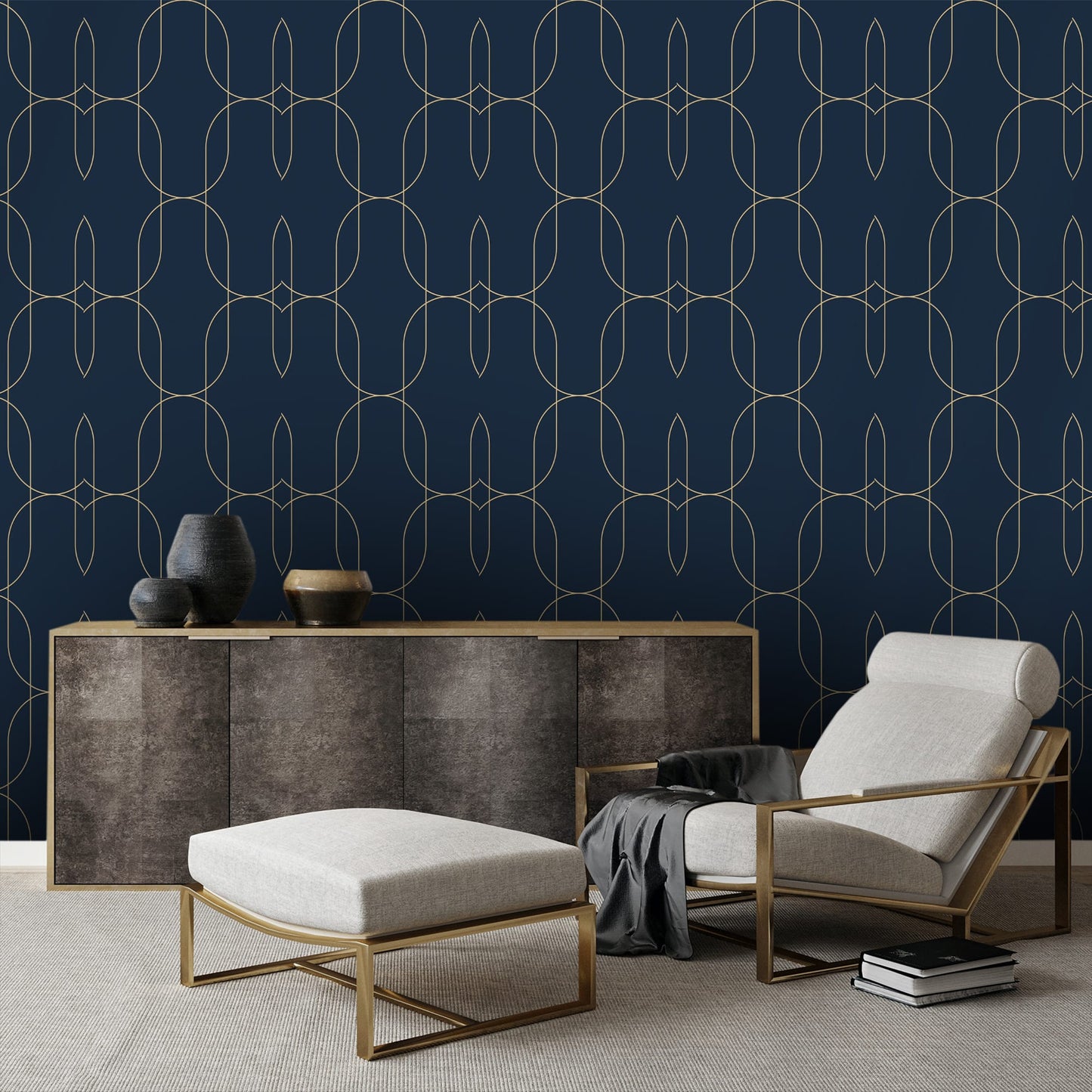 Textured Wallpaper Geometric in Blue|Gold