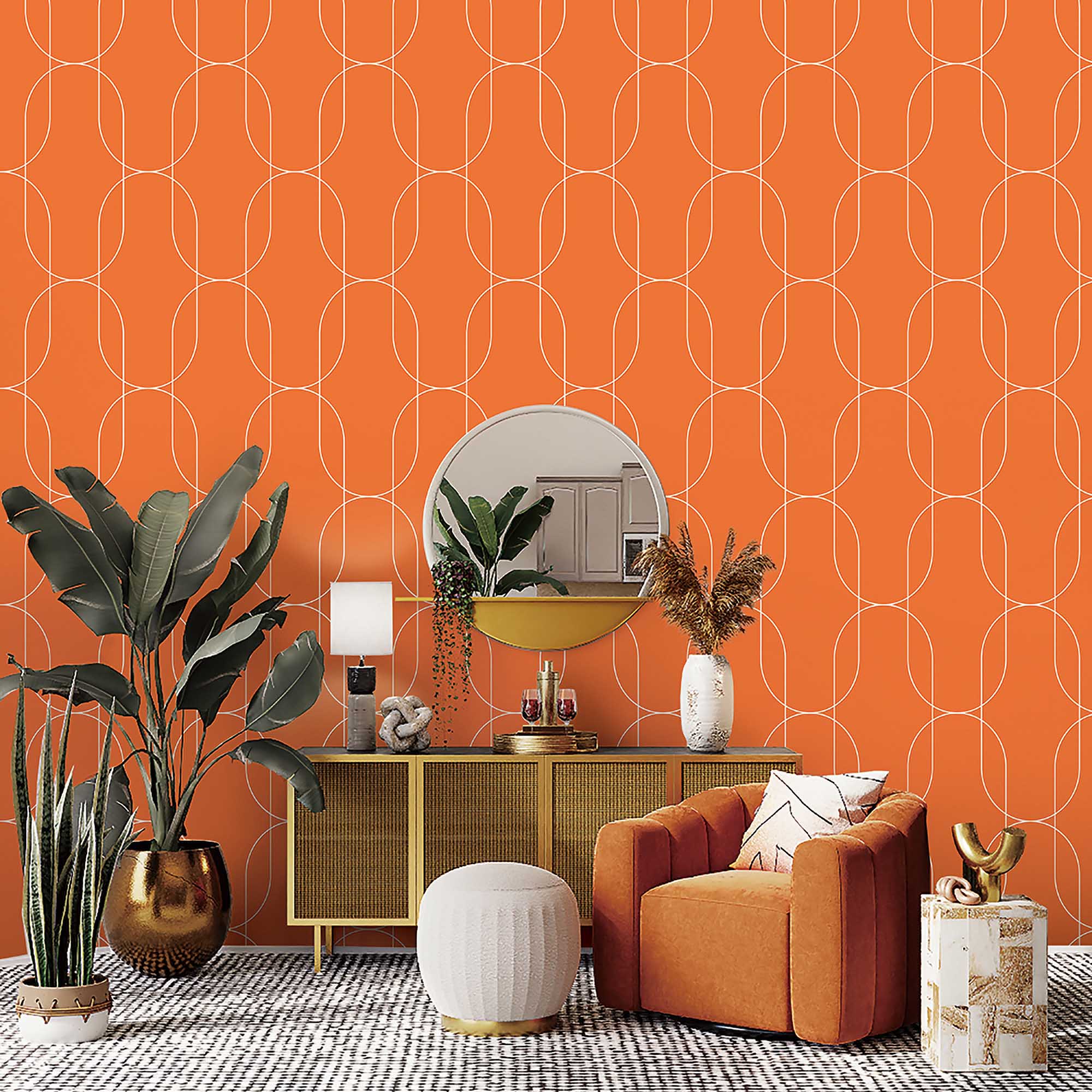 Textured Wallpaper Geometric in Orange|White