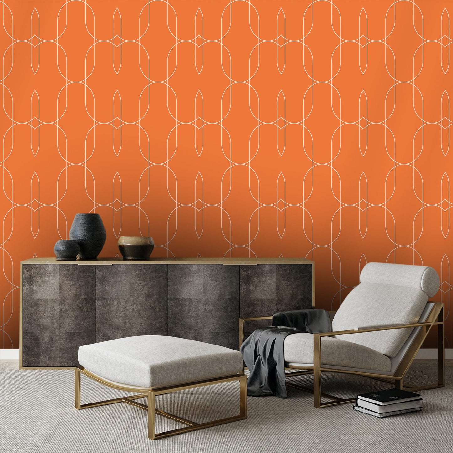 Textured Wallpaper Geometric in Orange|White