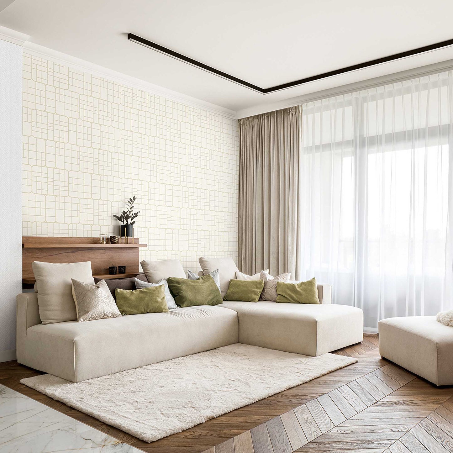 Textured Wallpaper Fabric|Geometric in Ivory