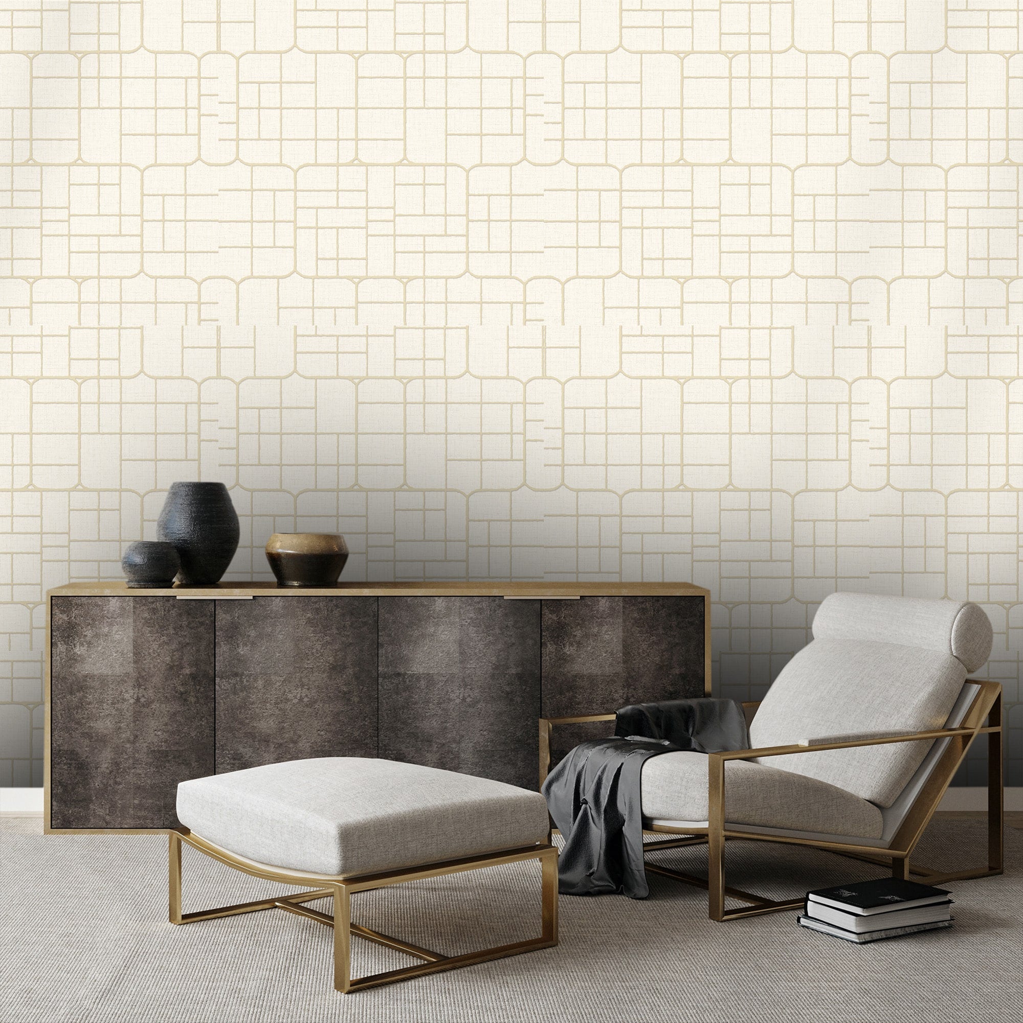 Textured Wallpaper Fabric|Geometric in Ivory