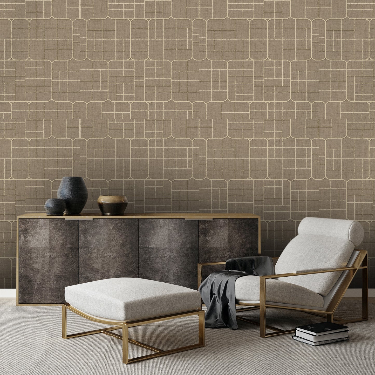 Textured Wallpaper Fabric|Geometric in Brown