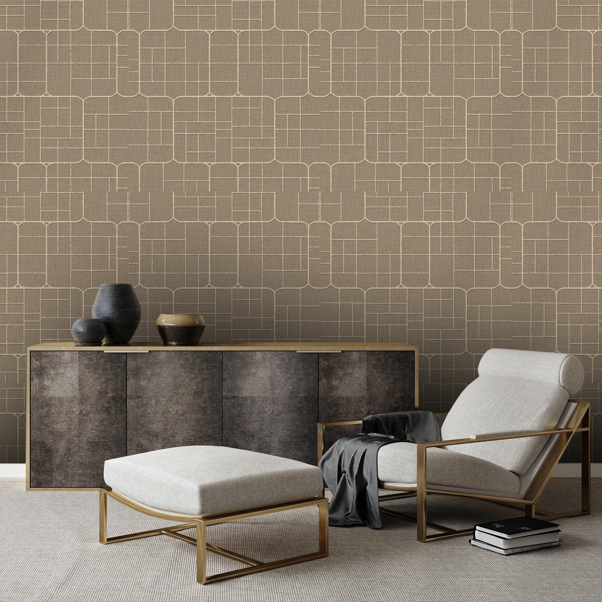 Textured Wallpaper Fabric|Geometric in Brown