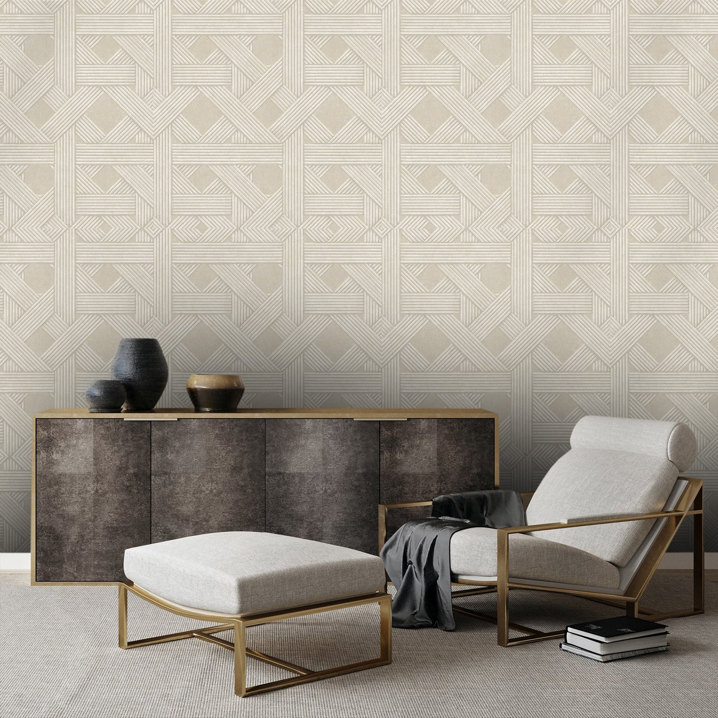 Textured Wallpaper Basketweave in Beige