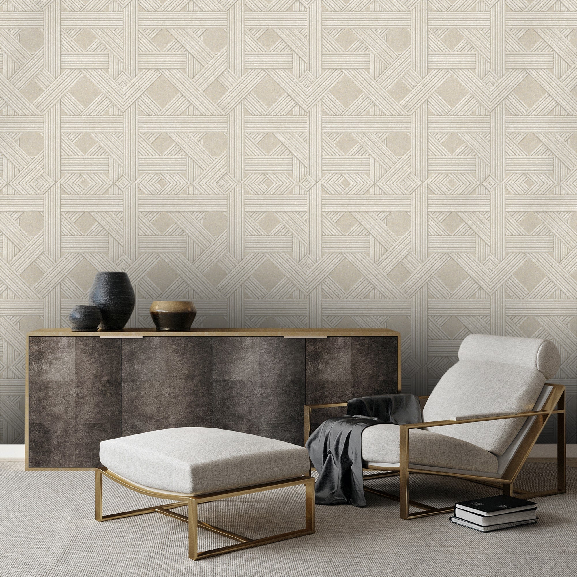 Textured Wallpaper Basketweave in Beige