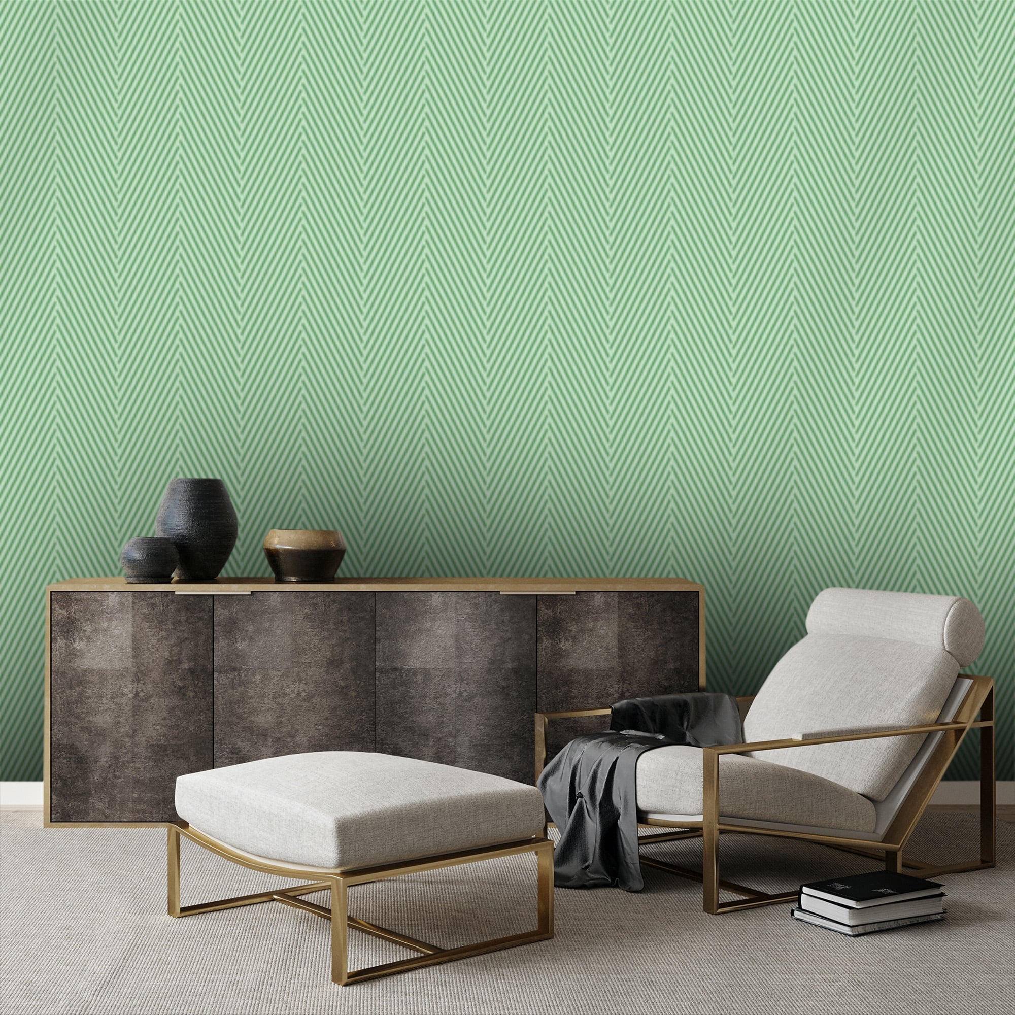 Textured Wallpaper Herringbone|Geometric in Light Green