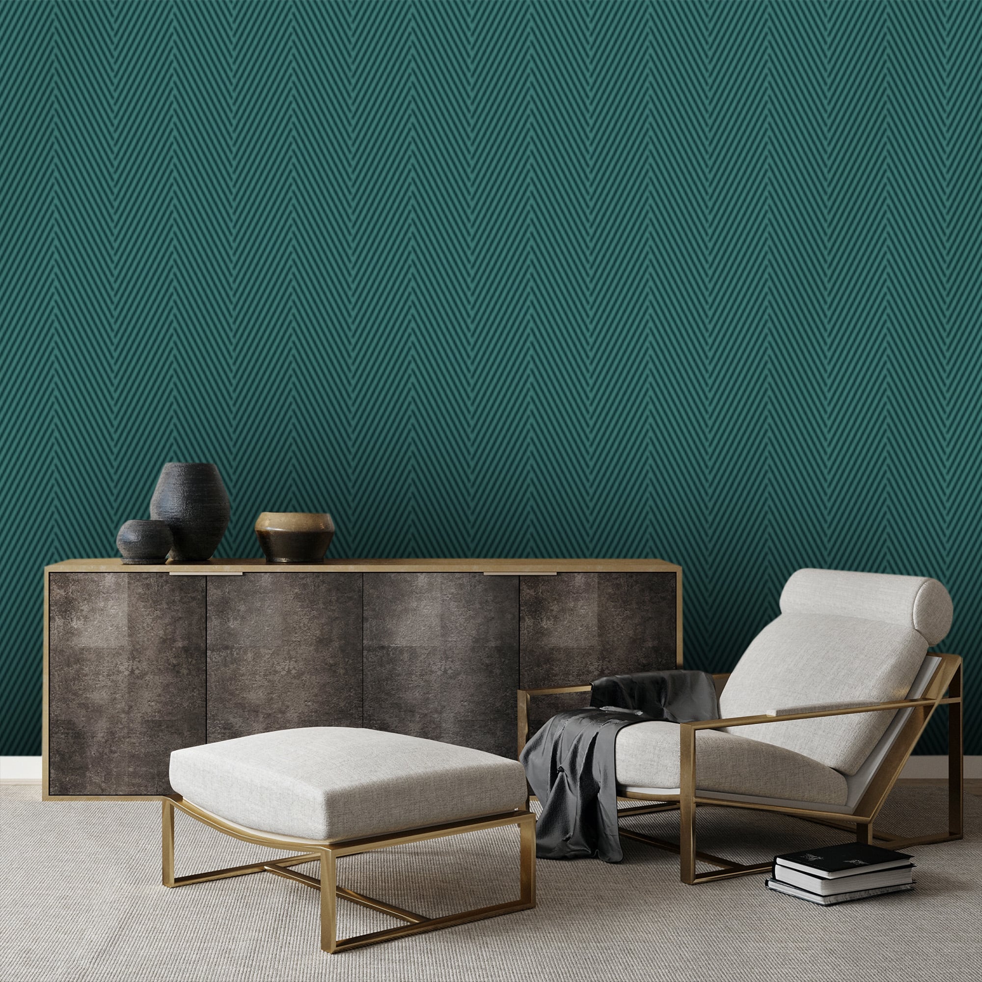 Textured Wallpaper Herringbone|Geometric in Green